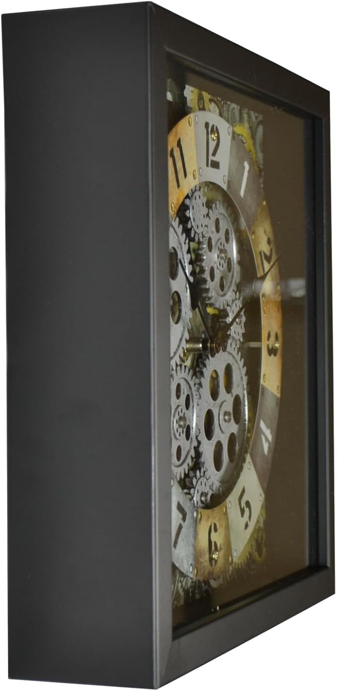 Silent Skeleton Exposed Gear Square Wall Clock - Black / Gold / Silver