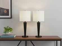 Load image into Gallery viewer, Metal Candlestick USB Table Lamps With Ivory Drum Shade (Set of 2) - Black

