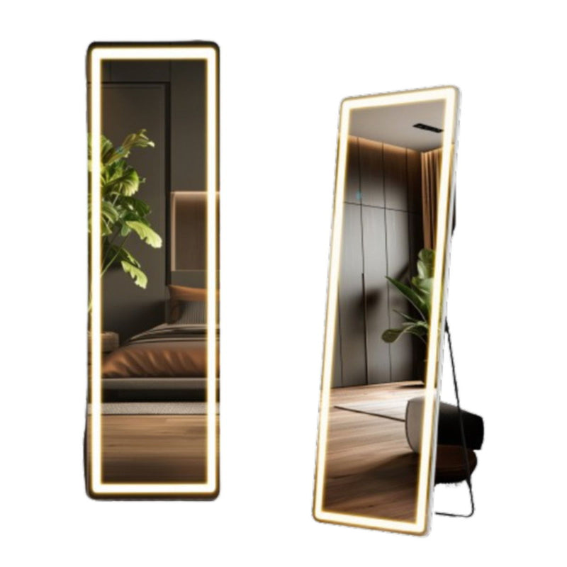 64" Glass Lighted Wall Mounted And Freestanding Framed Full Length Mirror - Silver