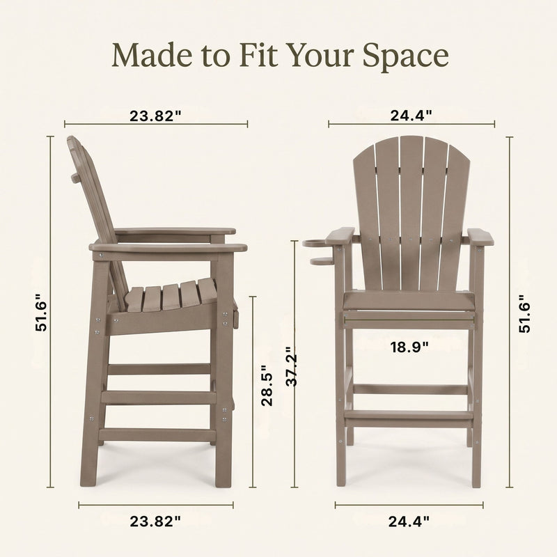 Bar Height Adirondack Chair With Cup Holder And Armrests