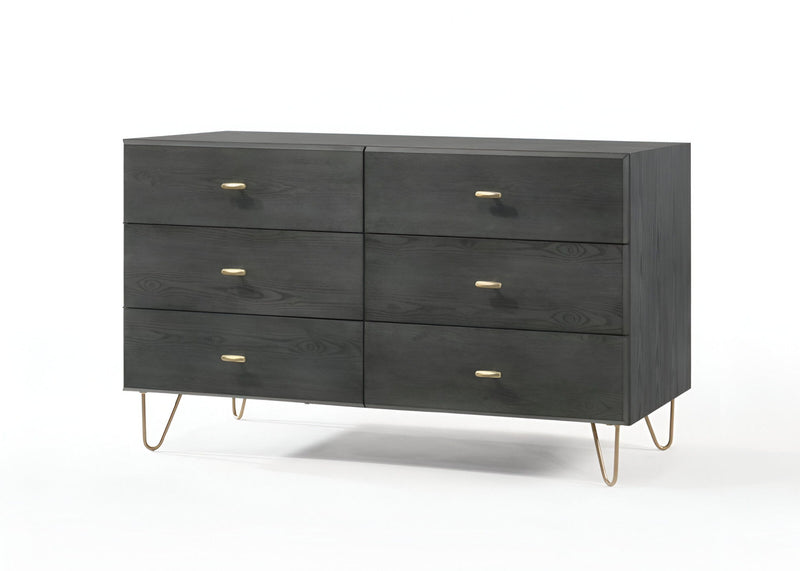Six Drawer Double Dresser - Dark Gray
