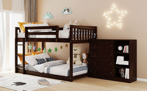 Twin over Twin Bunk Bed with 4 Drawers and 3 Shelves-Espresso(OLD SKU: LP000067AAP)