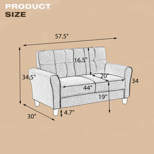 57.5" Modern Living Room Loveseat Linen Upholstered Couch Furniture for Home or Office ,Light Grey,(2-Seat,Old Sku:WF288518AAR)