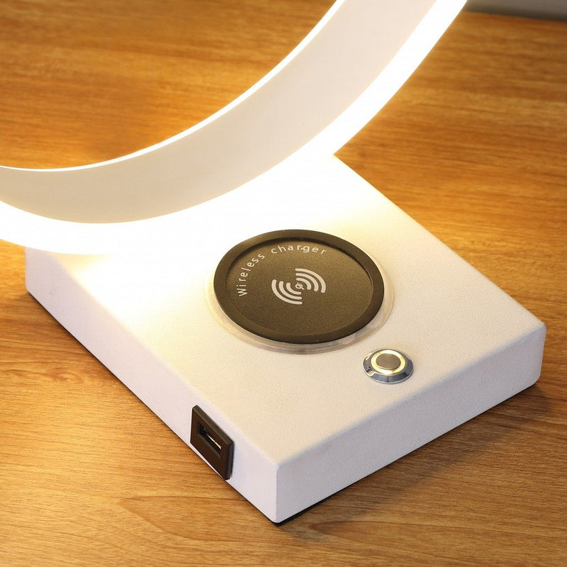 Metal LED With USB Wireless Charger Table Lamp - White