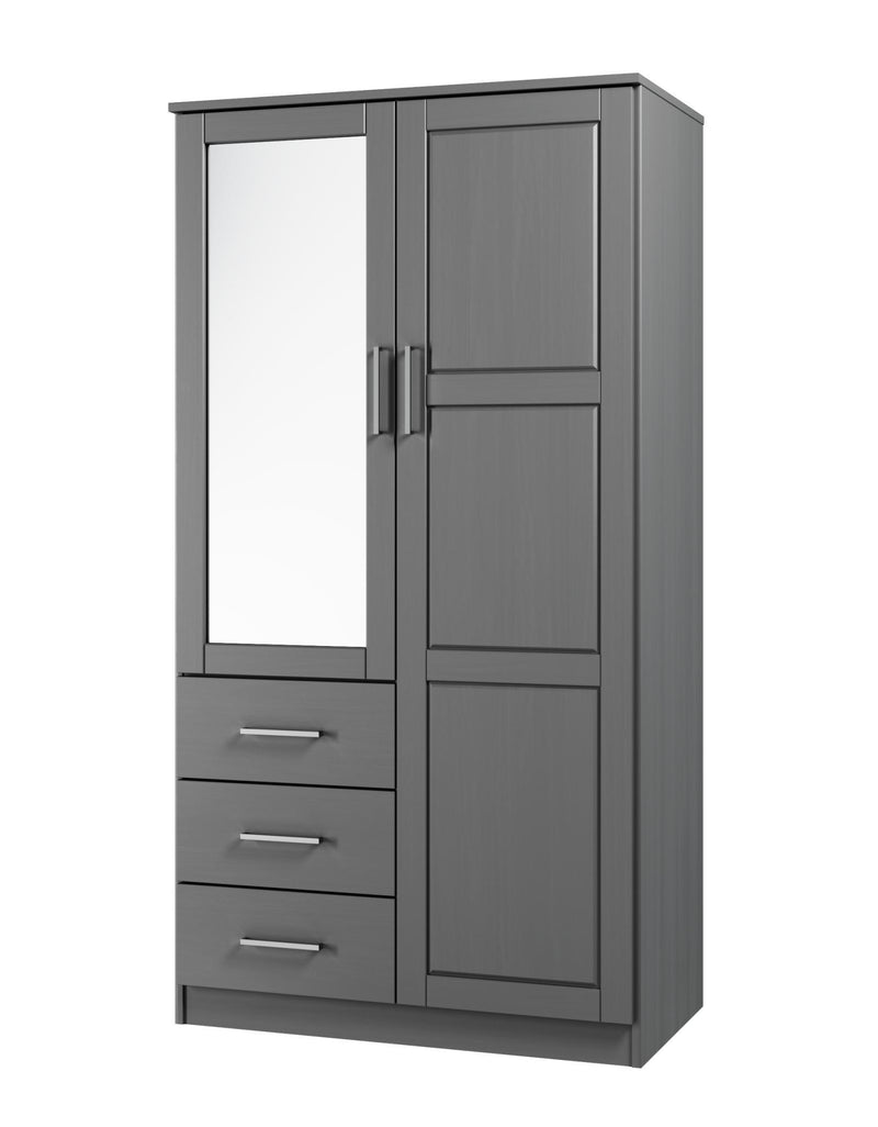 Solid Wood Mirrored Two Door Three Drawer Combo Dresser - Gray