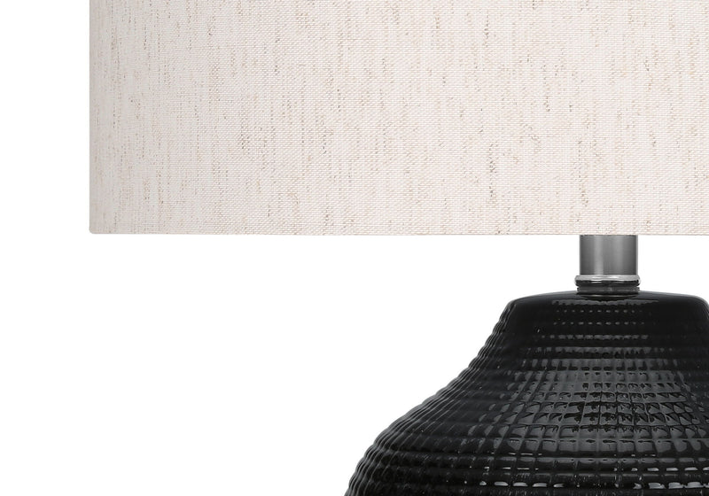 Ceramic Urn Table Lamp With Ivory Drum Shade - Black