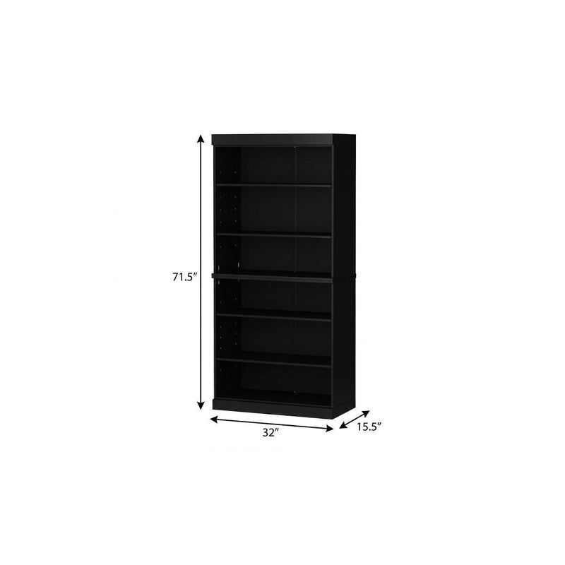 Adjustable Six Tier Library Bookcase - Black
