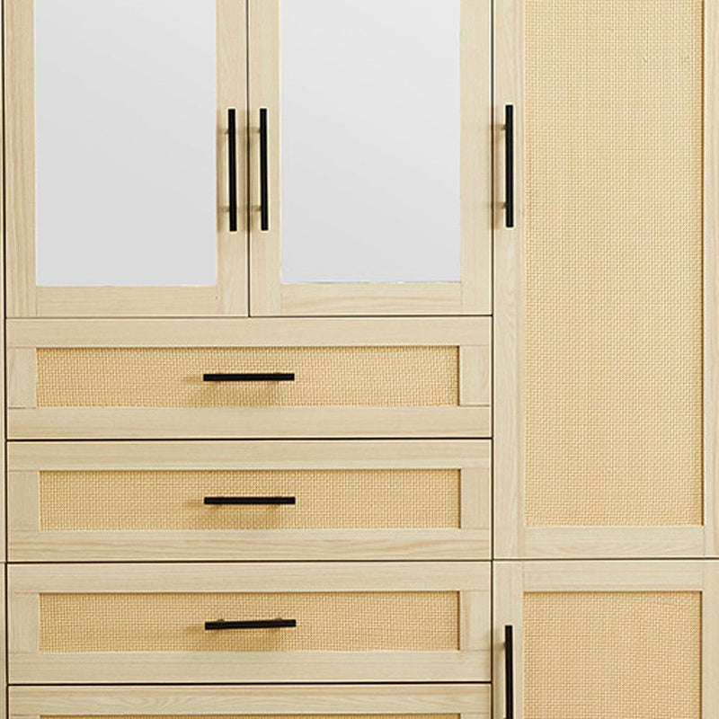 70" Wood And Rat Mirro Six Door Four Drawer Combo Dresser - Natural