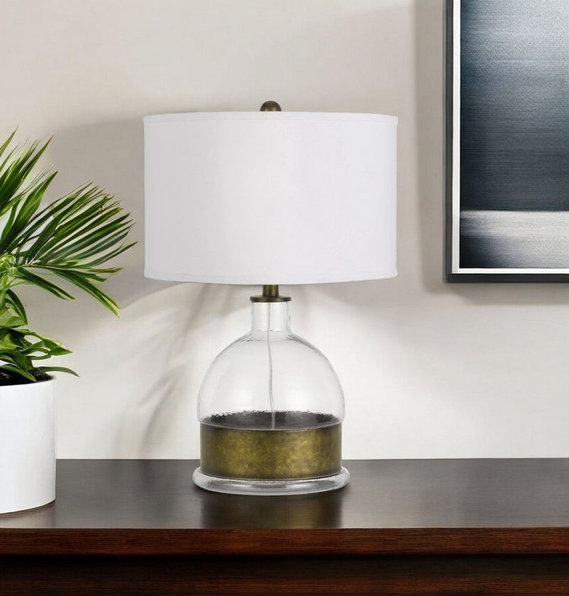Glass Globe Table Lamp With White Drum Shade - Nickel