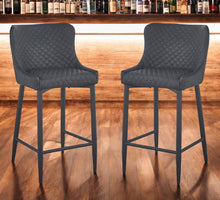 Load image into Gallery viewer, 26" Faux Leather And Metal Low Back Counter Height Bar Chairs (Set of 2) - Dark Gray / Black
