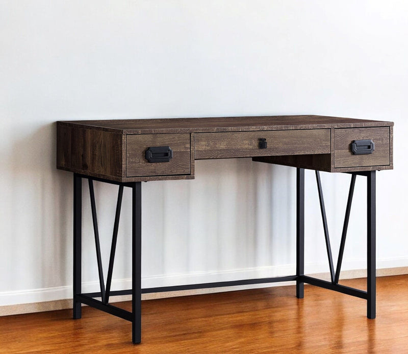 23.8" x 47.3" x 30.8" Computer Desk With Two Drawers - Brown And Black
