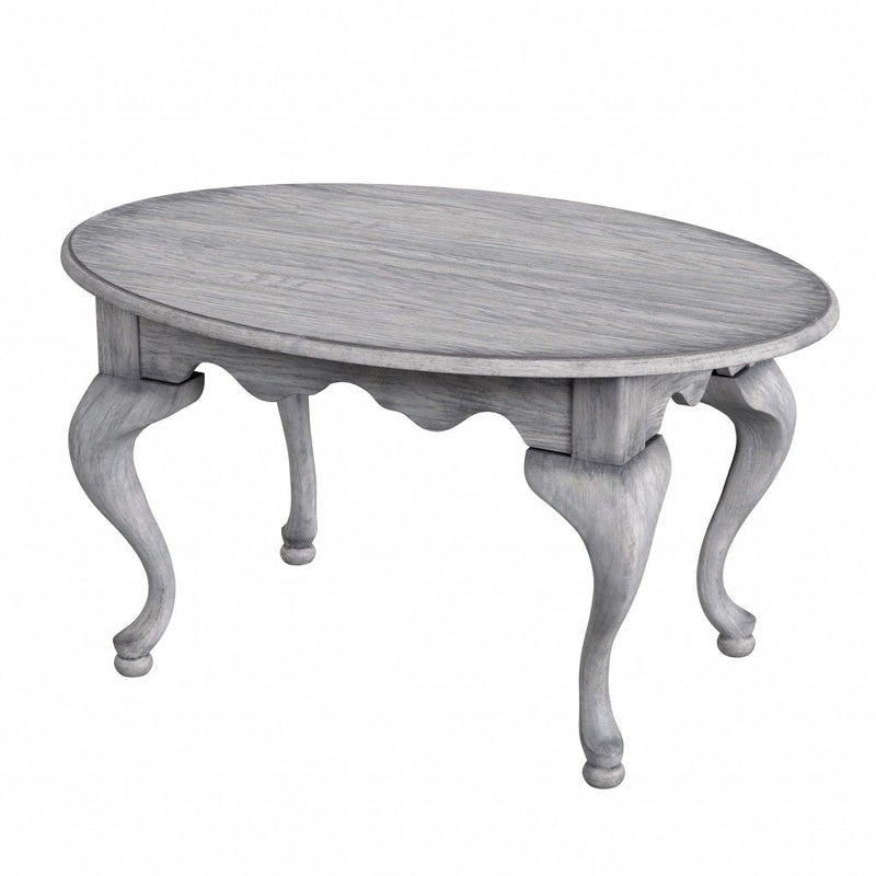 Wood Oval Distressed Coffee Table - Gray