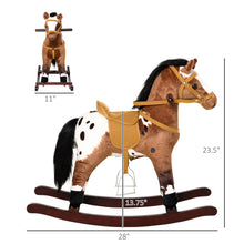 Load image into Gallery viewer, Qaba - Kids Metal Plush Ride-On Rocking Horse Chair Toy With Realistic Sounds - Dark Brown / White

