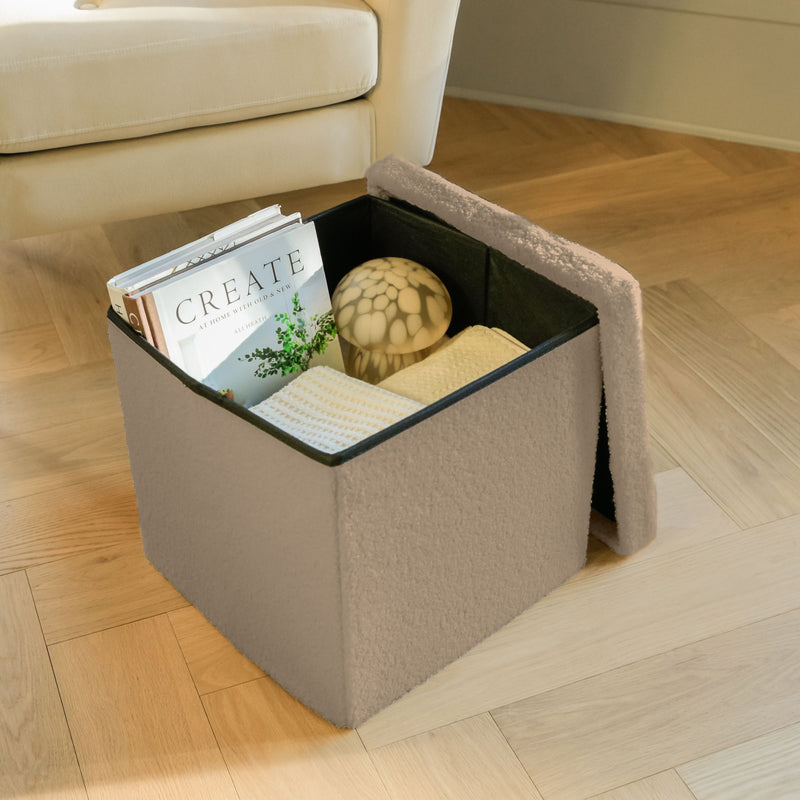 15" Boucle Cube Storage Ottoman - Taupe