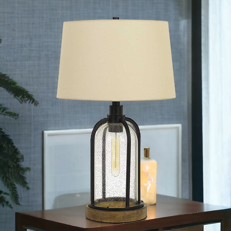 Metal Two Light Globe Table Lamp With Eggshell Empire Shade - Brown