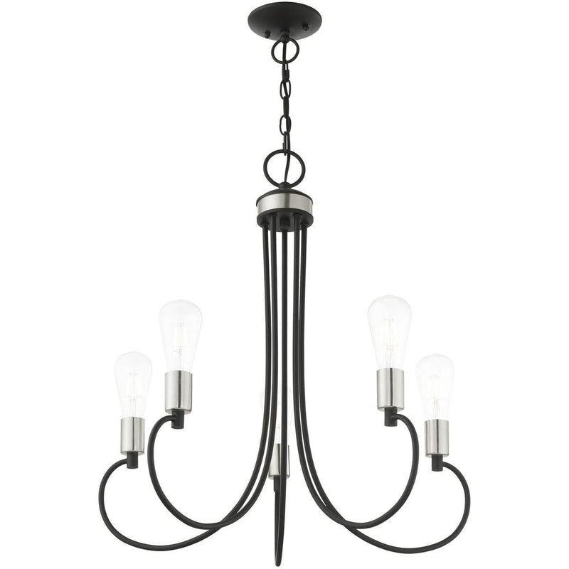 26" Five Light Dimmable Chandelier With Shades - Black