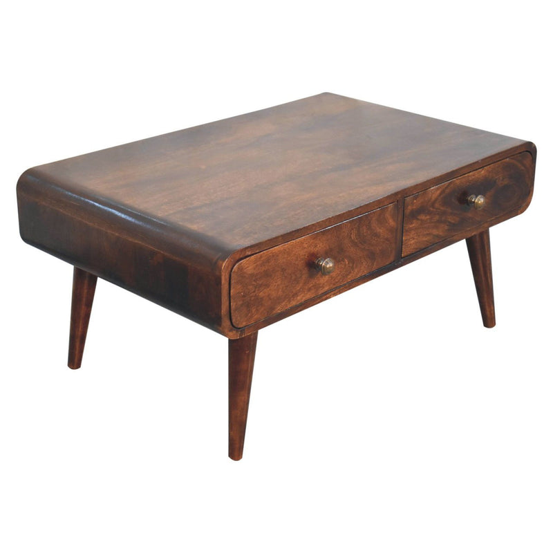 Solid Wood Coffee Table With Four Drawers - Walnut
