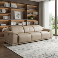 Load image into Gallery viewer, 108" Leather Reclining Stainless Steel USB Sofa - Beige
