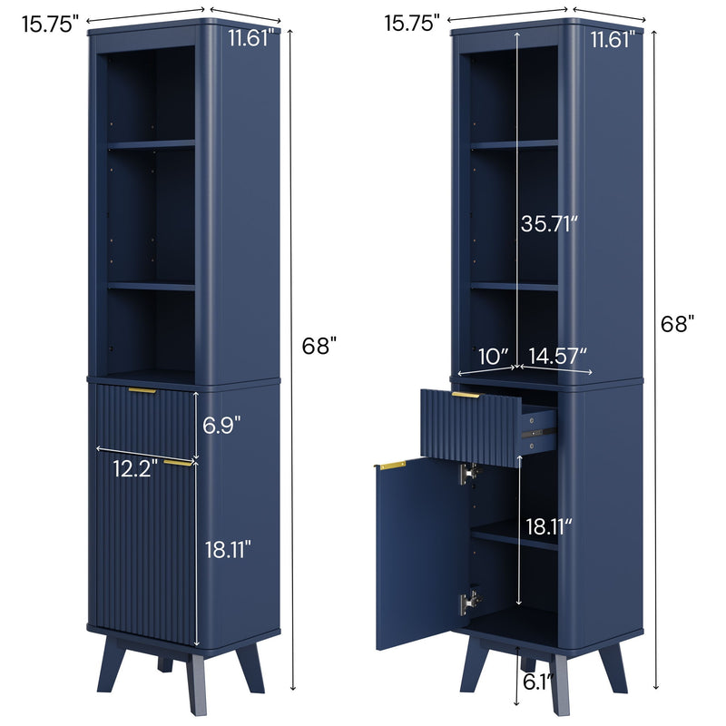 Tall Bathroom Storage Cabinet With Adjustable Shelves And 1 Drawer & Door