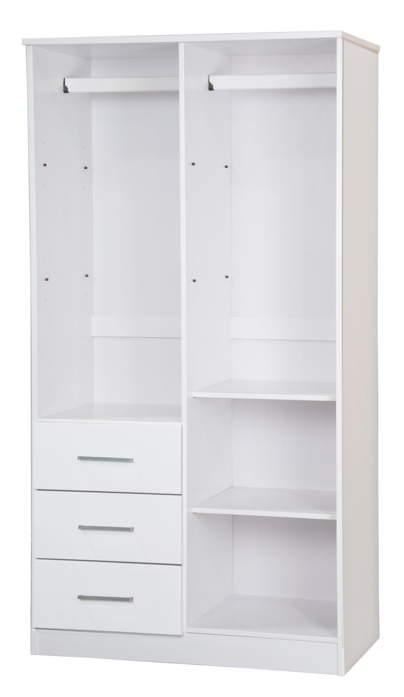 Solid Wood Mirrored Two Door Three Drawer Combo Dresser - White