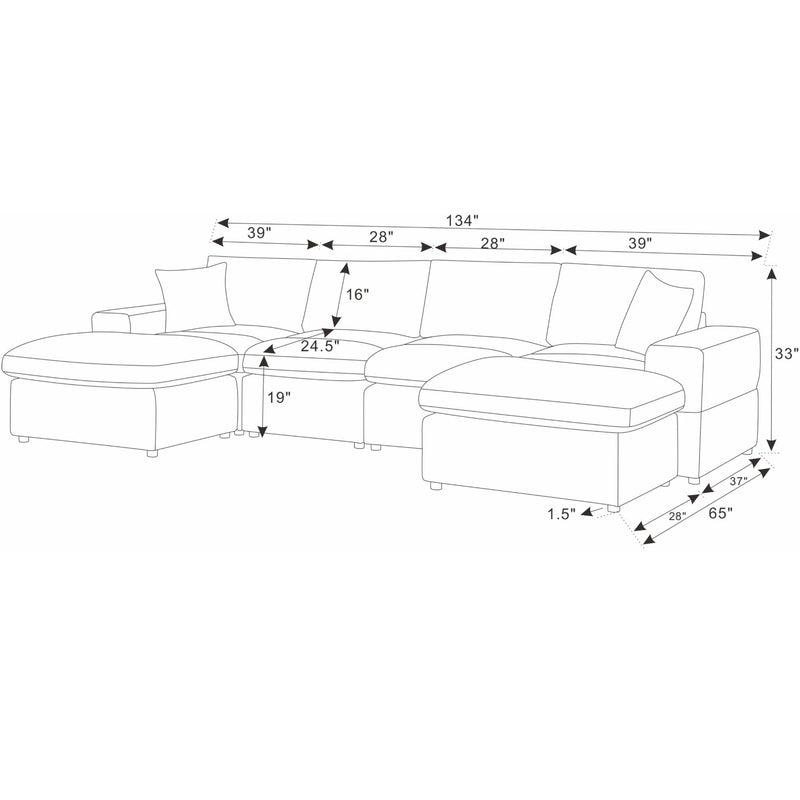 Upholstered Symmetrical Modular Sectional With 6 Seating