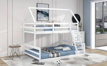 Load image into Gallery viewer, Twin over Full House Bunk Bed with Built-in Ladder,White
