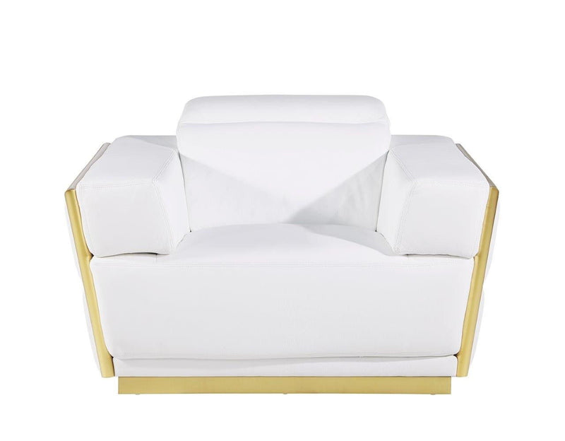 47" Italian Leather Club Chair - White / Gold