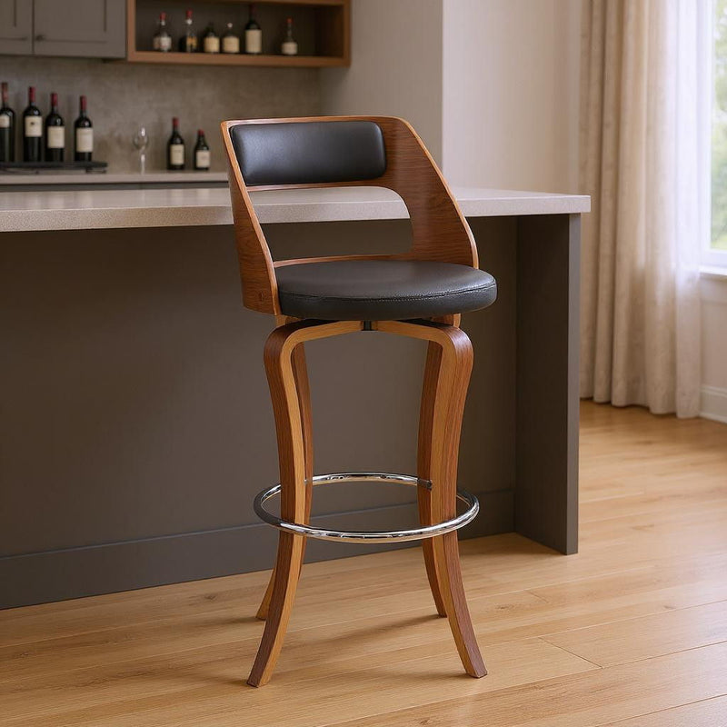 39" Faux Leather Swivel Bar Height Bar Chair - Gray / Brown