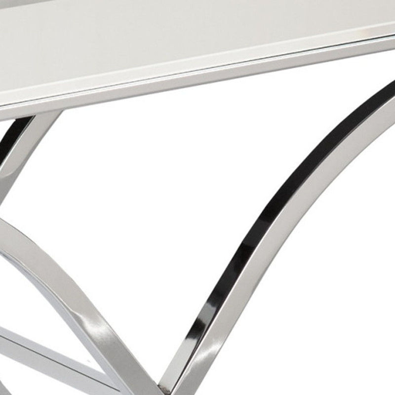 Mirrored Glass Cross Console Table - Silver