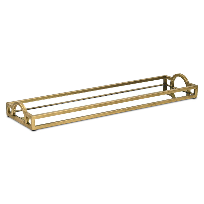 24" Mirrored Glass Handmade Vanity Tray With Handles - Gold