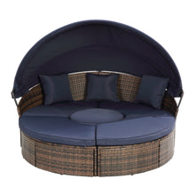 Load image into Gallery viewer, Hot Sale KD Rattan Round Lounge With Canopy Bali Canopy Bed Outdoor, Wicker Outdoor Sofa Bed with lift coffee table
