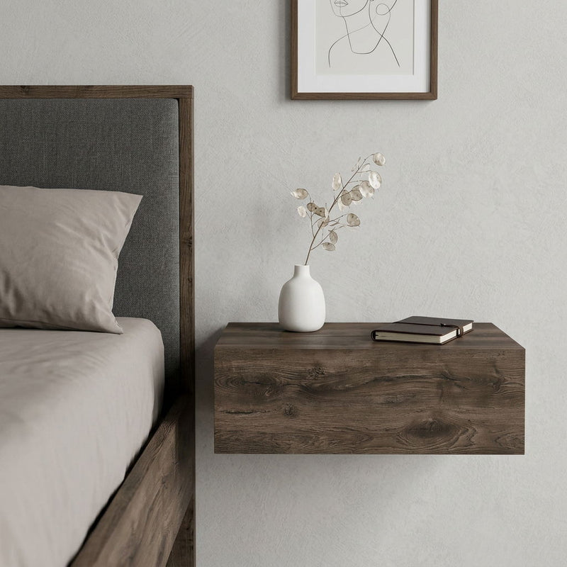 Wood One Drawer Floating Nightstand (734199) - Brown