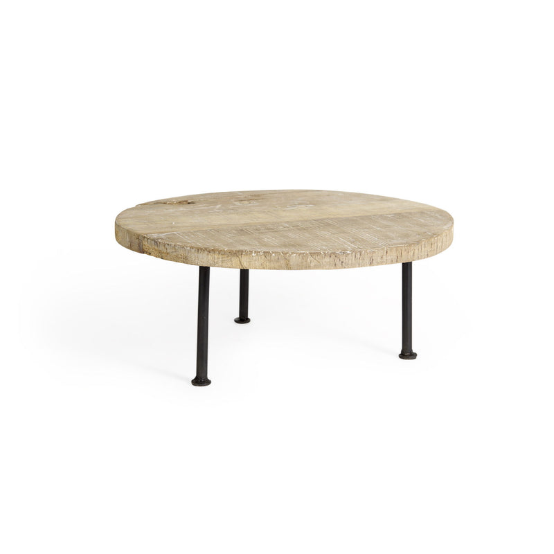 15" Round Solid Wood Handmade Riser Tray - Black / Light Brown