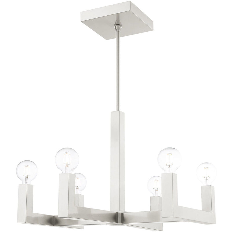 20'' Six Light Dimmable Chandelier With Shades - Nickel