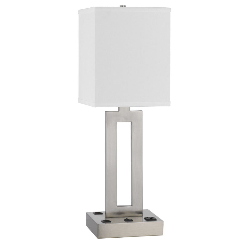 24" Metal Desk USB Table Lamp With White Drum Shade - Nickel