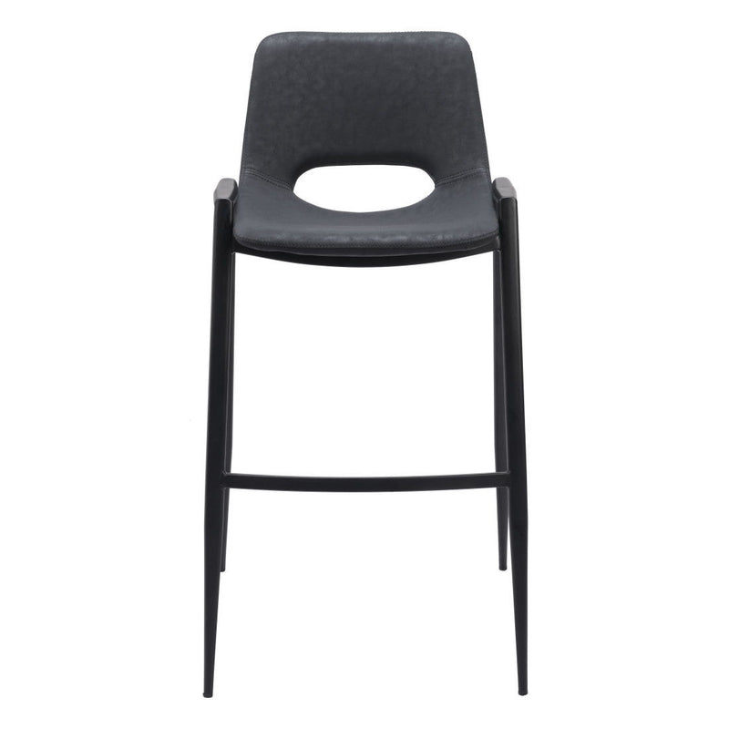 30" Modern Faux Leather And Steel Low Back Bar Height Bar Chairs (Set of 2) - Black
