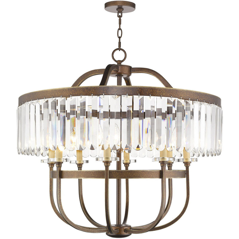 30" Eight Light Metal Dimmable Chandelier With Shades - Bronze / Clear