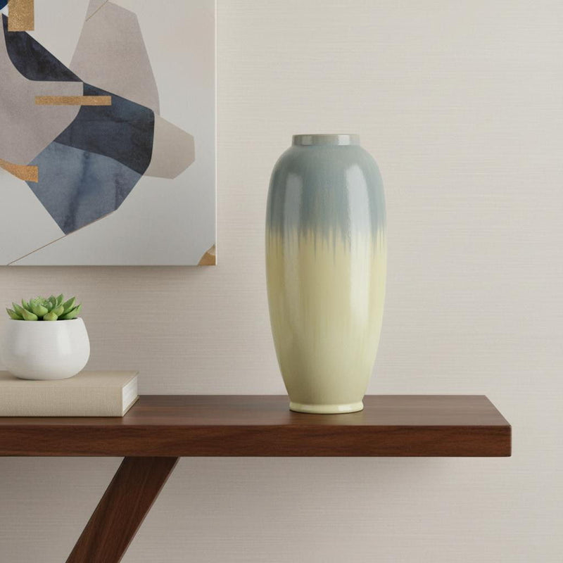 Reactive Glaze Cylinder Table Vase - Blue / Cream