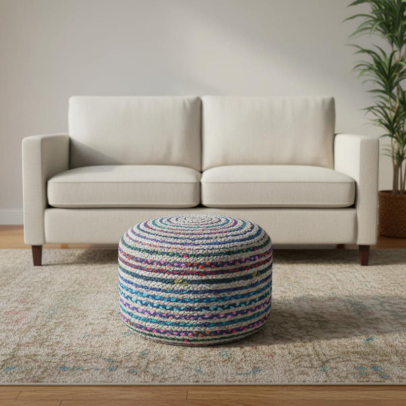 Round Pouf Ottoman - Light Blue