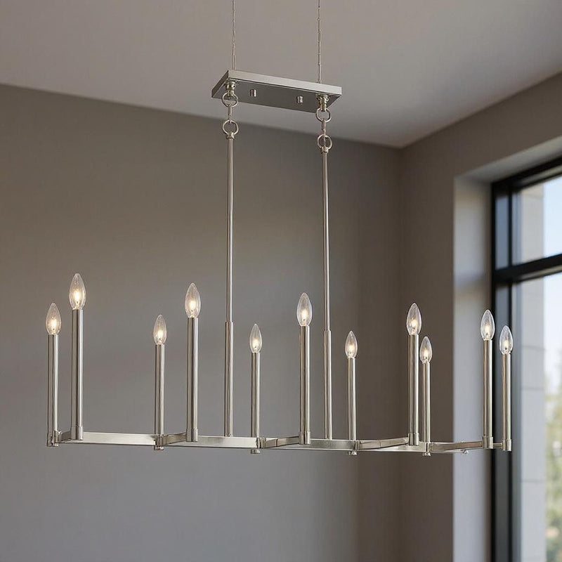 18'' Ten Light Dimmable Chandelier With Shades - Nickel
