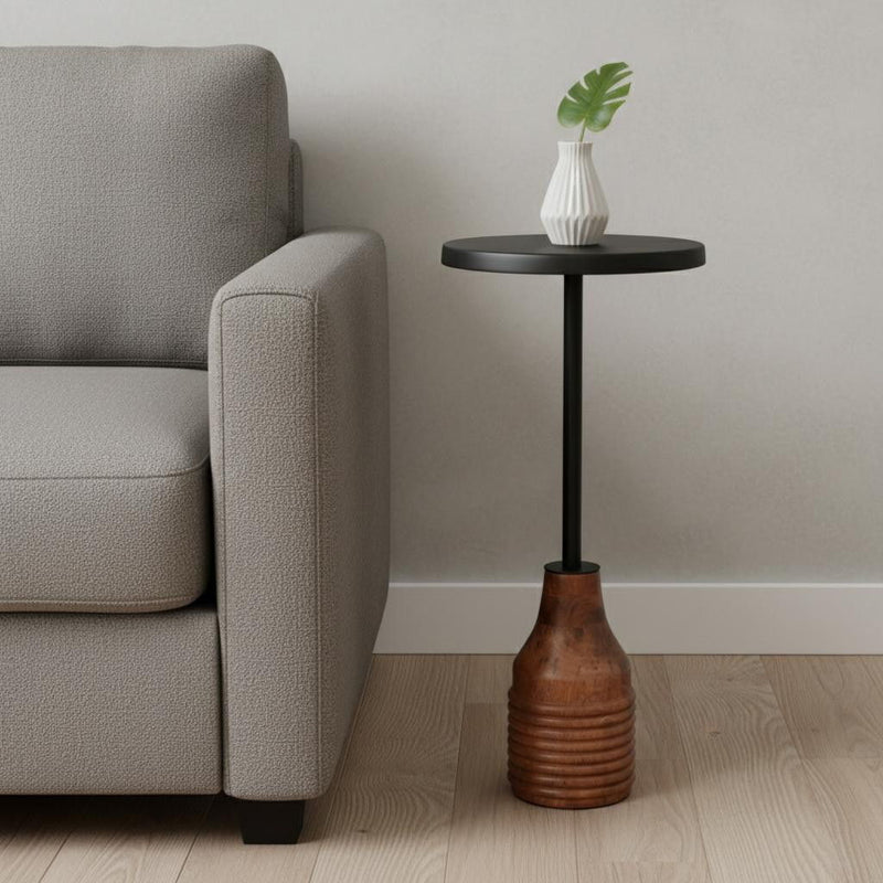 Distressed Iron Solid Wood Round Pedestal End Table (716349) - Black / Brown