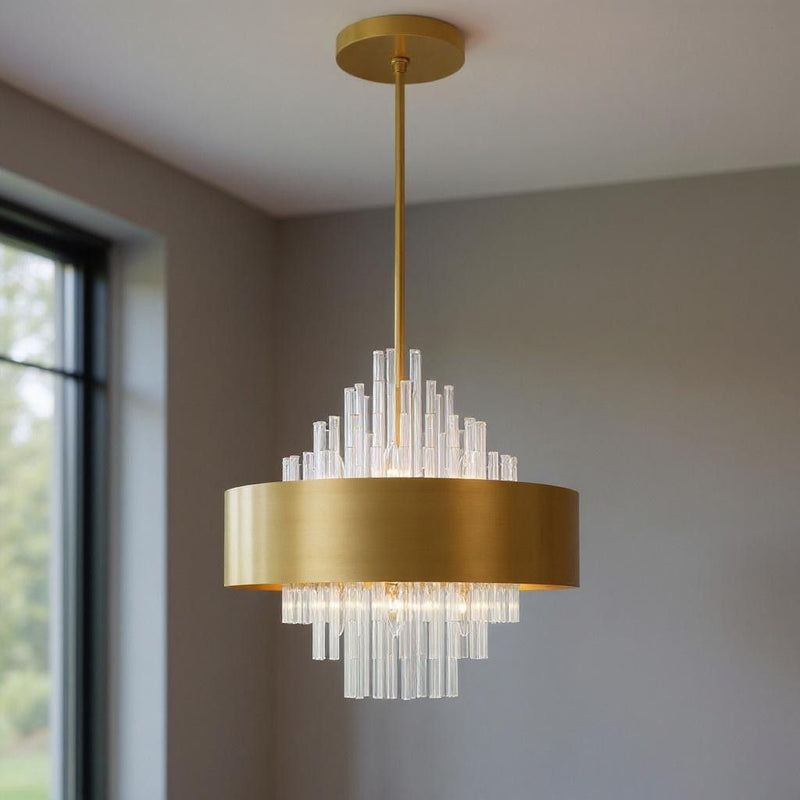 27" Eight Light Dimmable Chandelier With Shades - Brass