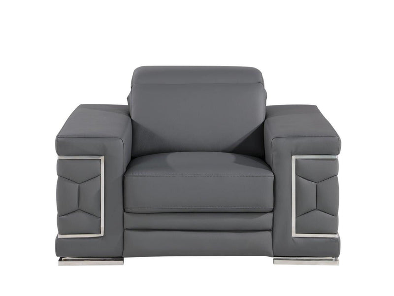 Genuine Leather Lounge Chair - Granite Gray And Silver