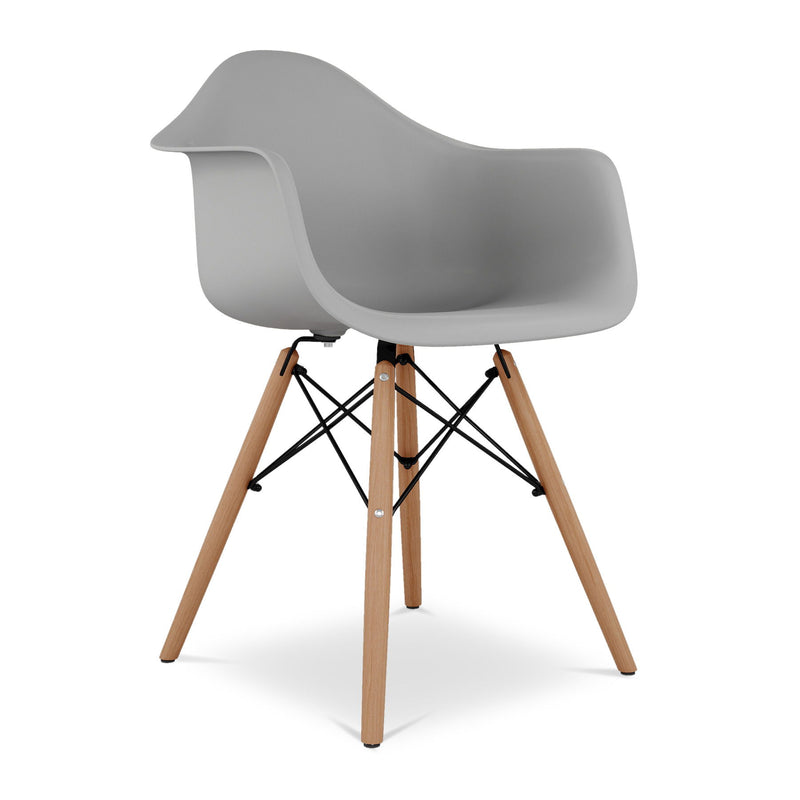 Heavy Duty Plastic Solid Wood Dining Arm Chair - Gray
