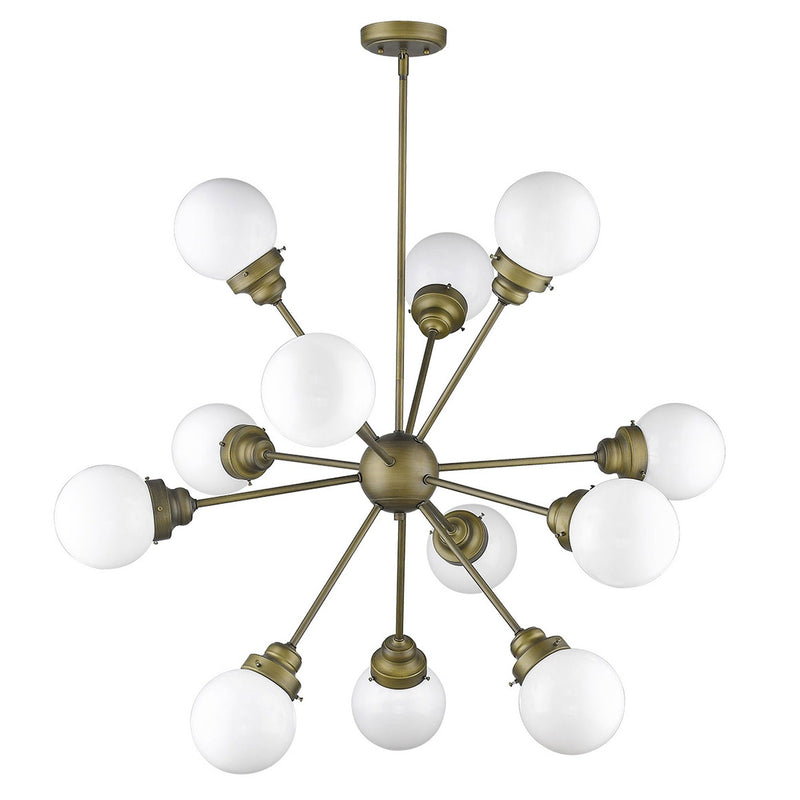 Sputnik Twelve Light Frosted Metal Dimmable Chandelier With Off White Shades - Bronze / White