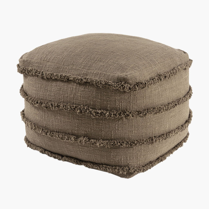 Cotton Striped Pouf Ottoman - Brown
