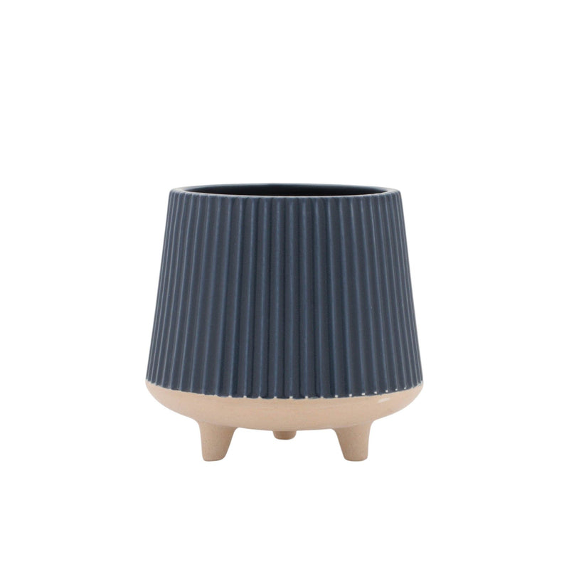 Geometric Round Pot Planters (Set of 2) - Blue / Beige
