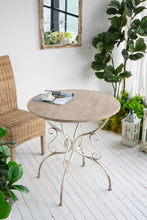 Load image into Gallery viewer, Round Wooden Table With Metal Scrollwork Legs - White Washed
