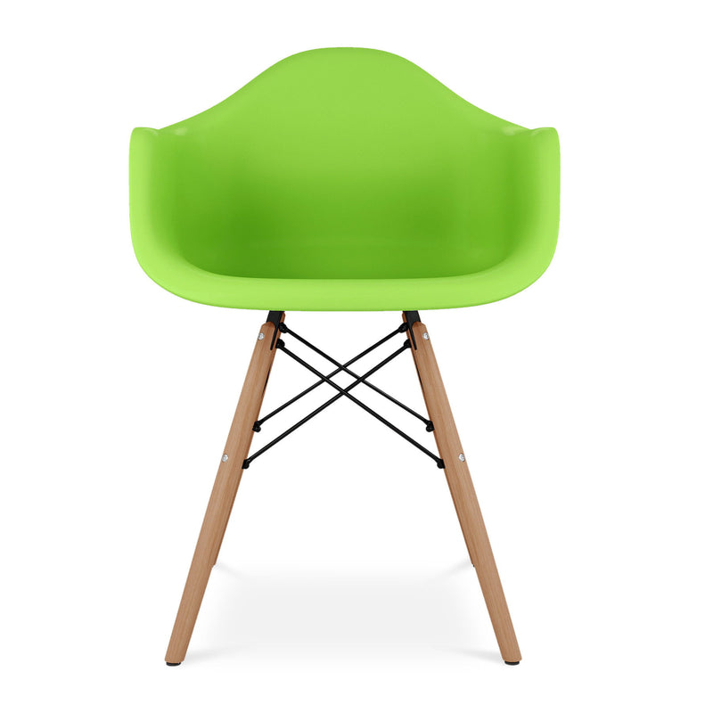 Heavy Duty Plastic And Solid Wood Dining Arm Chair - Green