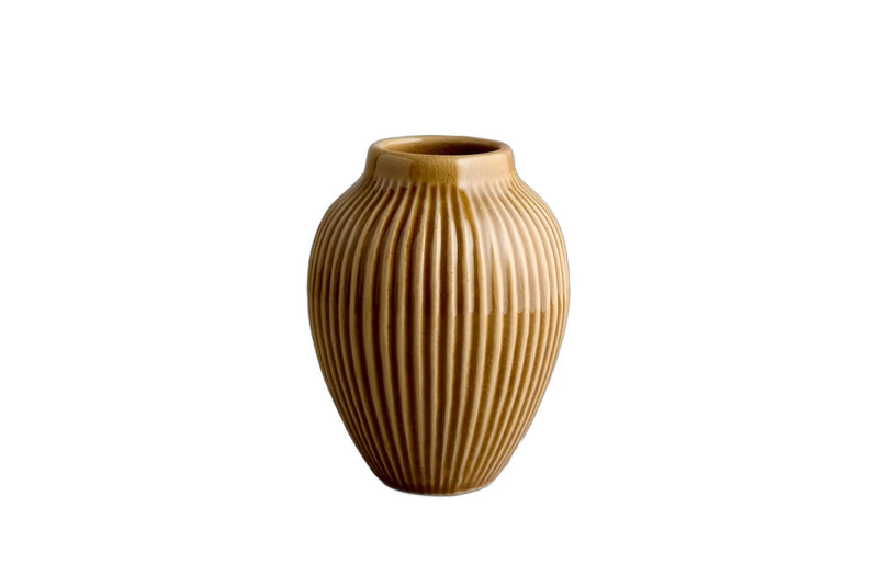 Ribbed Ceramic Oval Table Vase - Brown